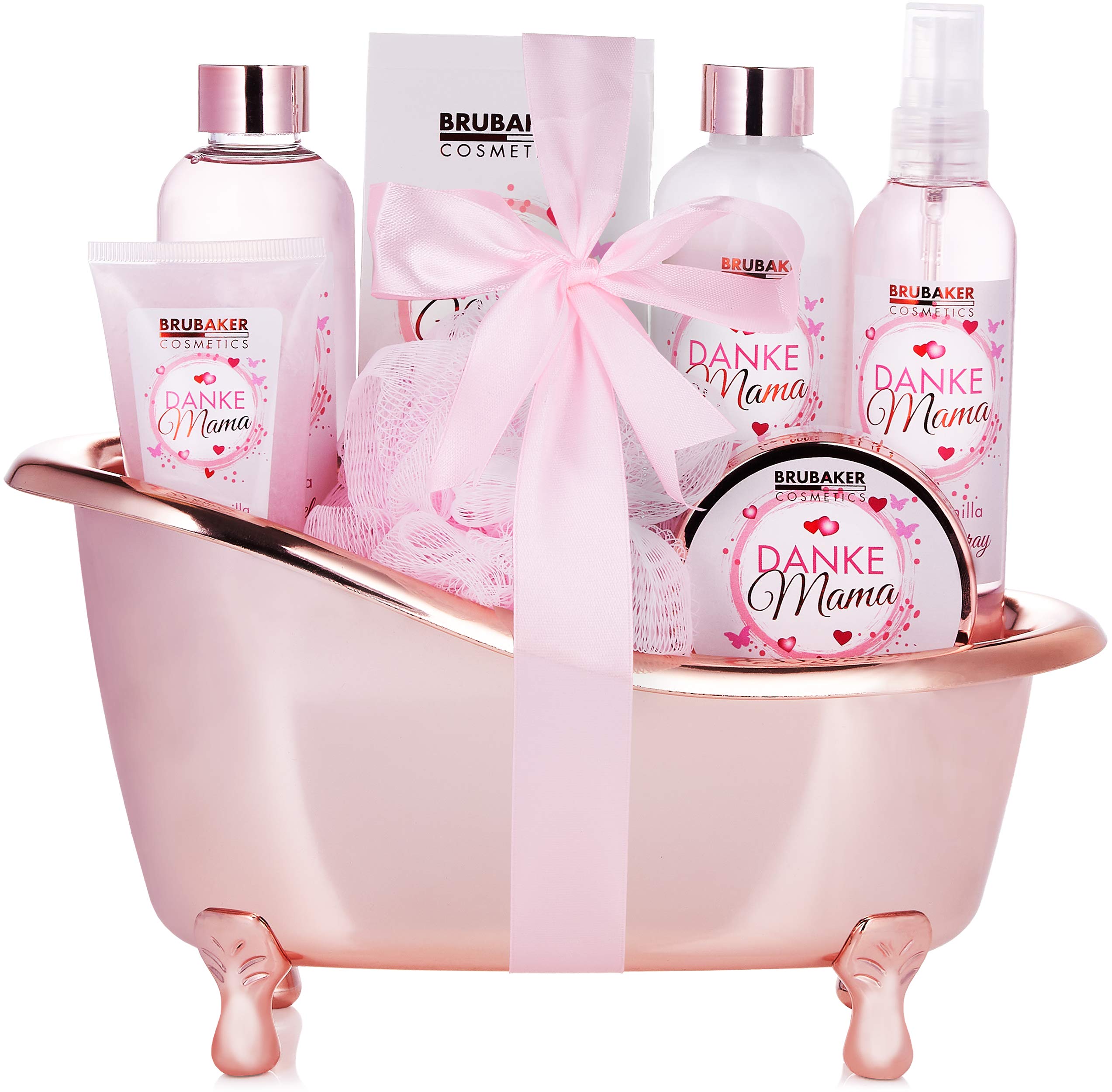 BRUBAKER Cosmetics - Thank you Mum - Spa Gift Box - Luxury Bath and Shower Set for Moms - Roses and Vanilla - in Bath Tub - 8 Pcs