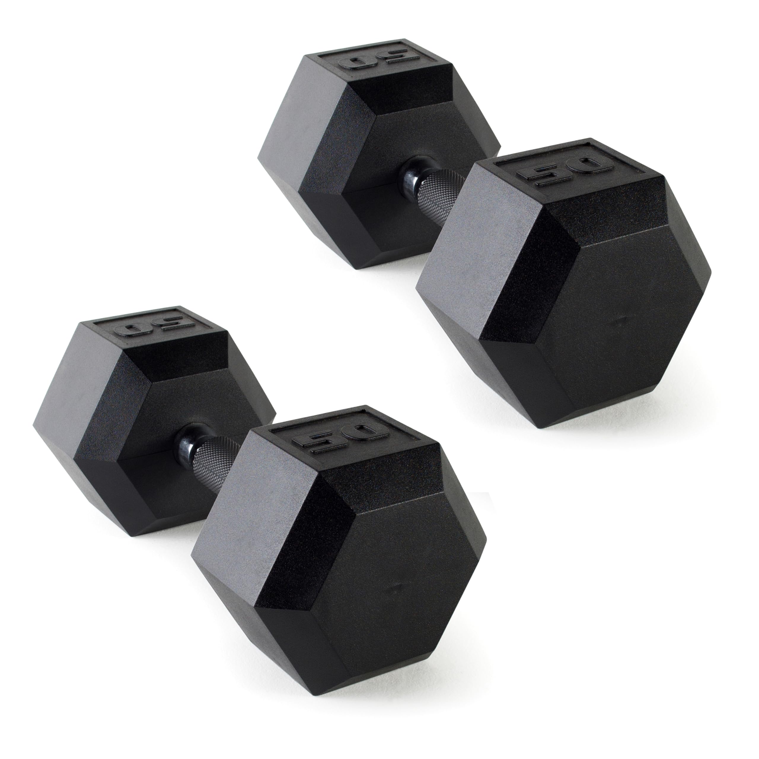 CAP Barbell 50 LB Rubber Coated Hex Dumbbell Hand Weight with Padded Grip - Pair | Comfort Grip Image