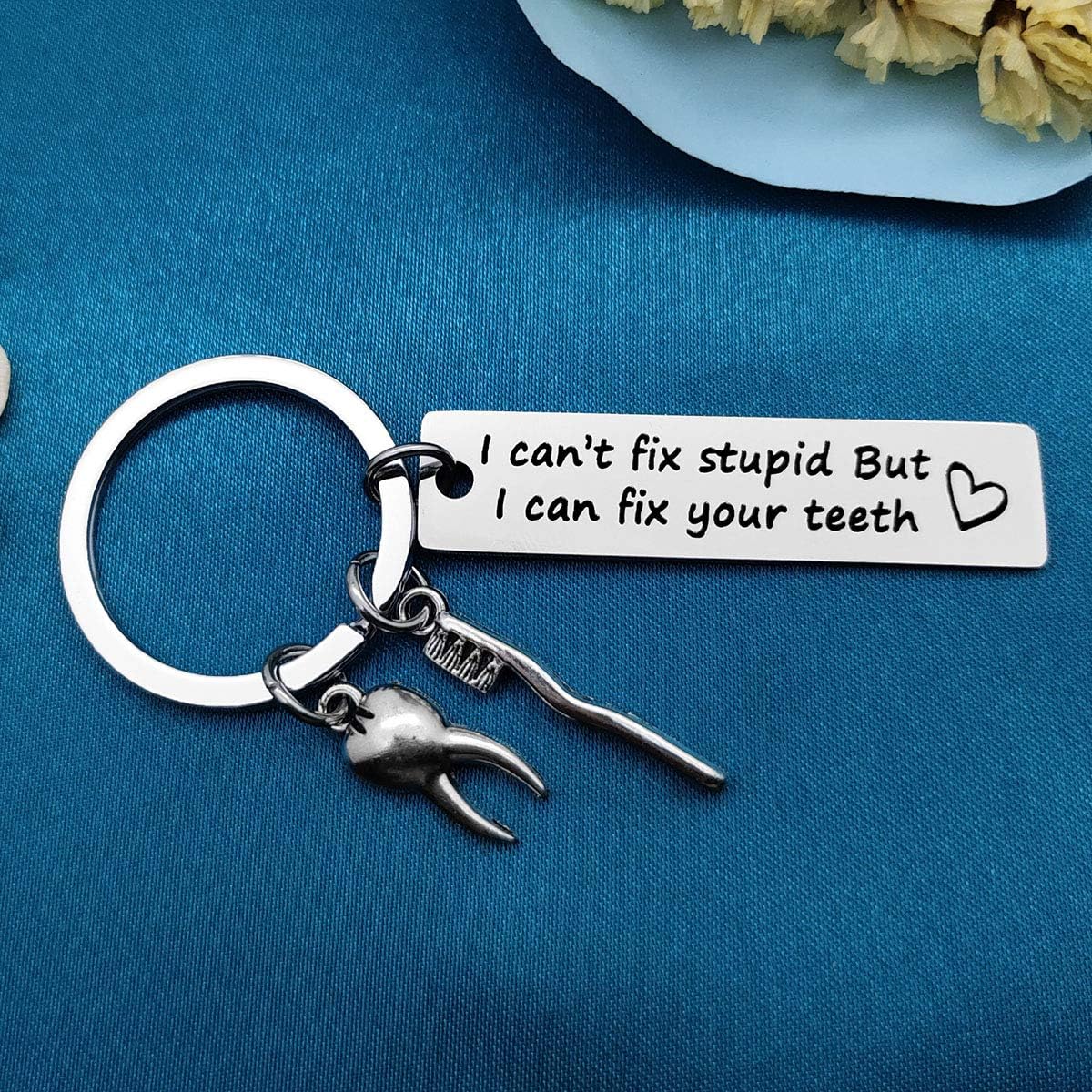 Funny Dentist Keyring Dental Hygienist Gift for Women Men I Can't Fix Stupid But I Can Fix Your Teeth Gift Future New Dentist Key Chain Retirement Graduation Christmas Birthday Gifts for Dentist - Image 5