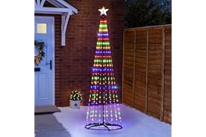 SUNNYPARK Christmas Outdoor Lighted Trees 7FT Prelit Christmas Cone Tree with 310 LEDs 8 Lighting Modes and Timer for Indoor Outdoor Xmas Porch Lawn