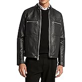 Michael Kors mens Double Zip Pocket Leather Racer Jacket