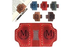AYTHSRIC Bygone Mark Bookmark with Pen Holder, 26 Letters Name Initial Personalized Magnetic Bookmarks, Leather Book Mark for Men Women, Travelers Accessories, Teachers Readers Book Lovers Gifts (Red, M)