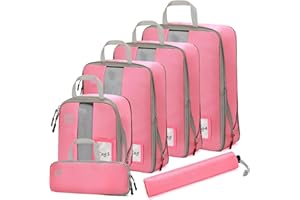 Dec-Mec 4/6 Set Compression Packing Cubes with lable for Travel, Expandable Packing Organizers, Carry On Luggage Suitcase Organizer Bags