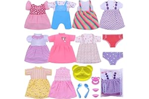 DIGABI Baby Doll Clothes - Fits 12'' 13'' 14'' 15'' Girl Alive Baby Doll Clothes 360°Sewing Dresses for with Doll Diapers, Nipple, and Doll Accessories Pack of 18 Bag Set …