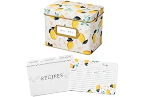 Jot & Mark Recipe Card Gift Box, 25 4x6 inch Cards, 14 Dividers, Decorative Tin Box - Recipe Tin