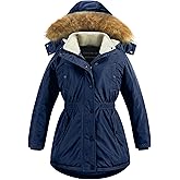 CREATMO US Girl's Long Winter Warm Parka Sherpa Trimmed Collar Puffer Ski Jacket Coat