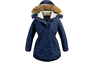 CREATMO US Girl's Long Winter Warm Parka Sherpa Trimmed Collar Puffer Ski Jacket Coat