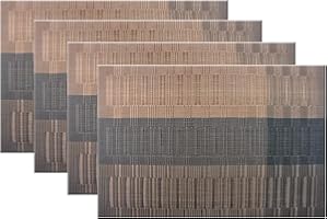 Bright Dream Placemats Plastic Woven Vinyl Wipe Clean for Dining Table 12x18 inches Set of 4（Coffee+Black）