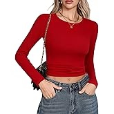 Laughido Women's Crew Neck Long Sleeve Basic T Shirts Slim Fit Casual Tops Ribbed Knit 2025 Clothes