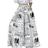 WDIRARA Women's Newspaper Print Wide Leg Pants Elastic Waist Loose Funky Letter Print Palazzo Pants