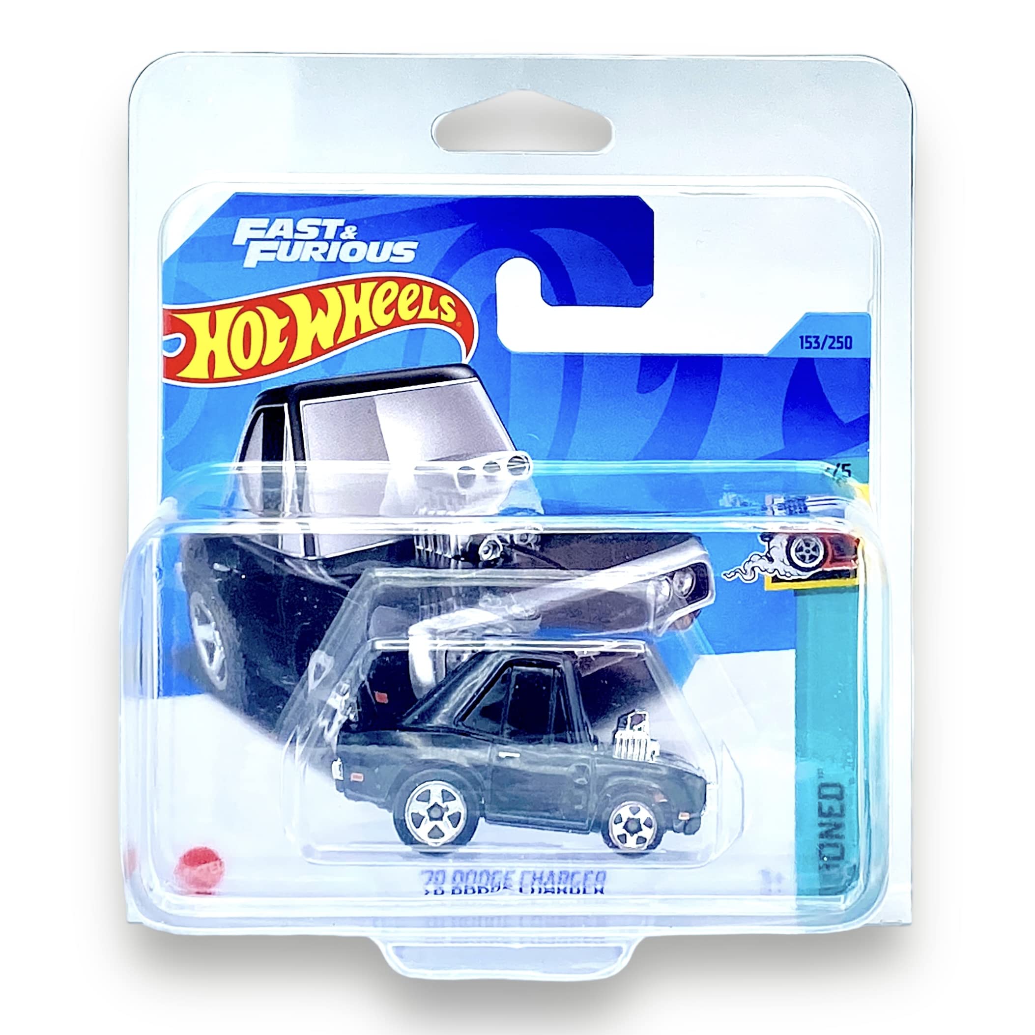 Hot Wheels '70 Dodge Charger (Black) 2/5 Tooned - 2023-153/250 (Short Card) - COMES IN A KLAS CAR KEEPER PROTECTIVE COLLECTORS CASE - HKG57