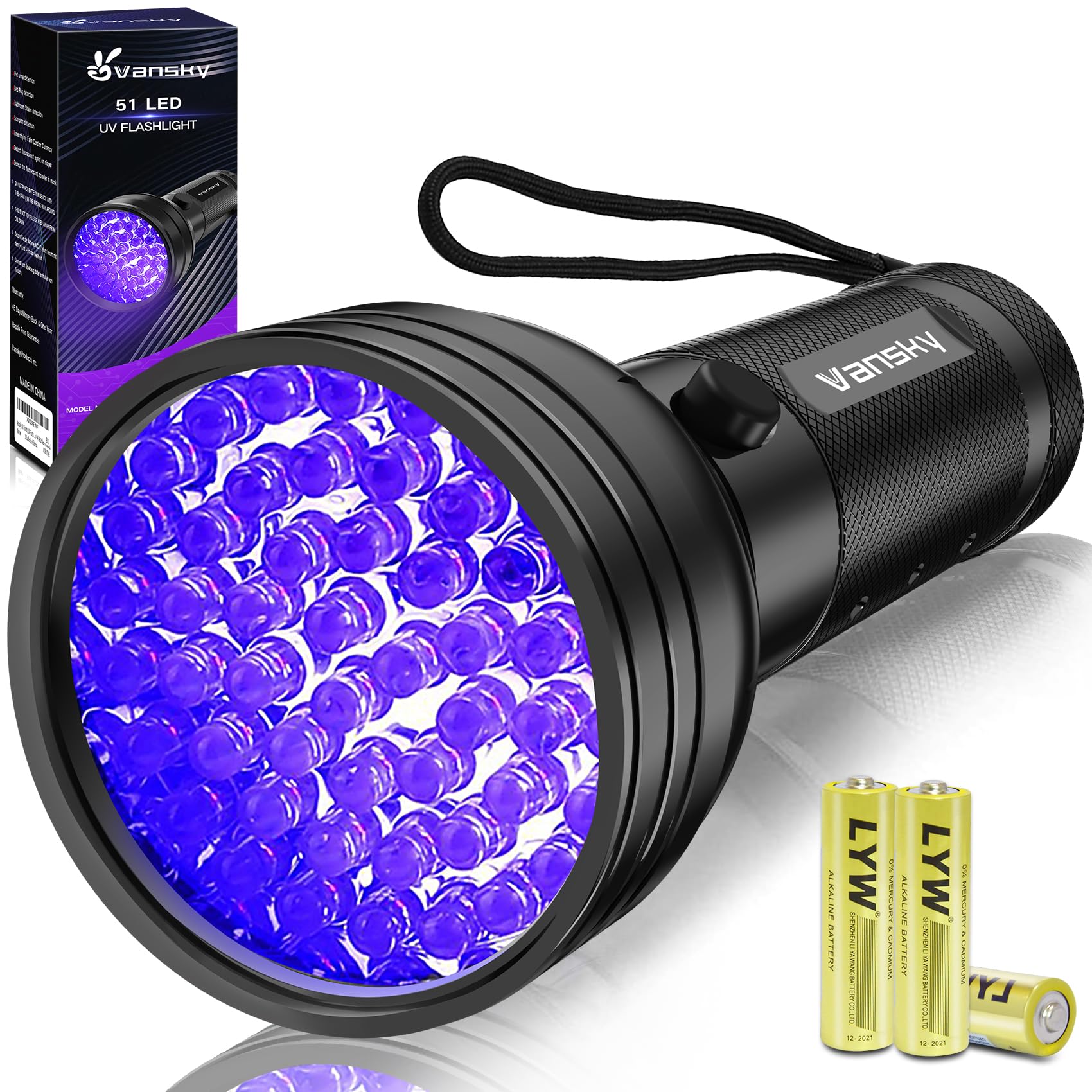 Photo 1 of Vansky Black Light UV Flashlight, Upgraded 51 LED 395nm Blacklight Pet Urine Detector for Dog/Cat Urine, Dry Stains, Bed Bug, Matching with Pet Odor Eliminator(Batteries are Included)