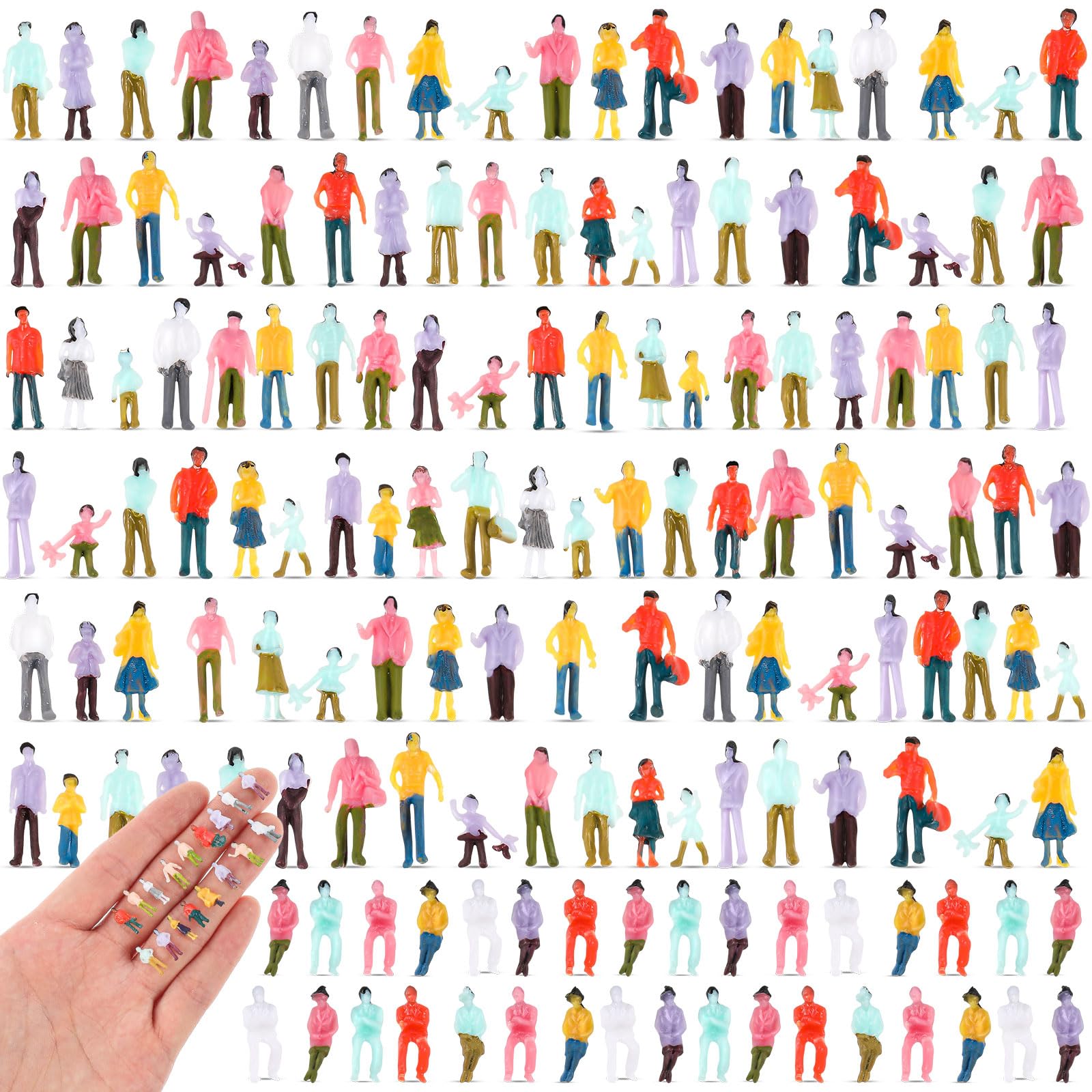 Namalu 200 Pcs Mini People Figurines 1: 150 Scale 0.47 Inch Museum Architectural Painted Tiny Model Sitting and Standing Plastic People Assorted Poses Model Trains for Miniature Scenes