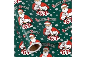 RUSPEPA Funny 67 Christmas Wrapping Paper Roll, Mini Roll, Green 67 Meme Christmas Gift Wrap Paper, Cool Santa Says Six Seven Design Gift Wrap for Teens Kids Adults, Holiday, 17 Inches x 16.4 Feet