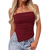 PRETTYGARDEN Going Out Tube Tops for Women Trendy Summer 2026 Asymmetrical Ruched Strapless Bandeau Shirts Spring Clothes