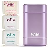 Wild - Purple Case with Refill Variety Pack - Refillable Deodorant - Aluminum Free - Includes Fresh Cotton & Sea Salt, Cherry Blossom and Coconut & Vanilla Scents - Vegan