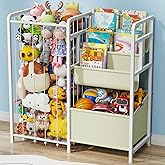 AIJIAMEIER Kids Bookshelf and Toy Storage, Toddler Bookshelf with Stuffed Animal Zoo Storage, 3-Tier Book and Toy Chest Storage for Kid Toy Shelf Organizer for Bedroom, Playroom, Nursery(Beige)