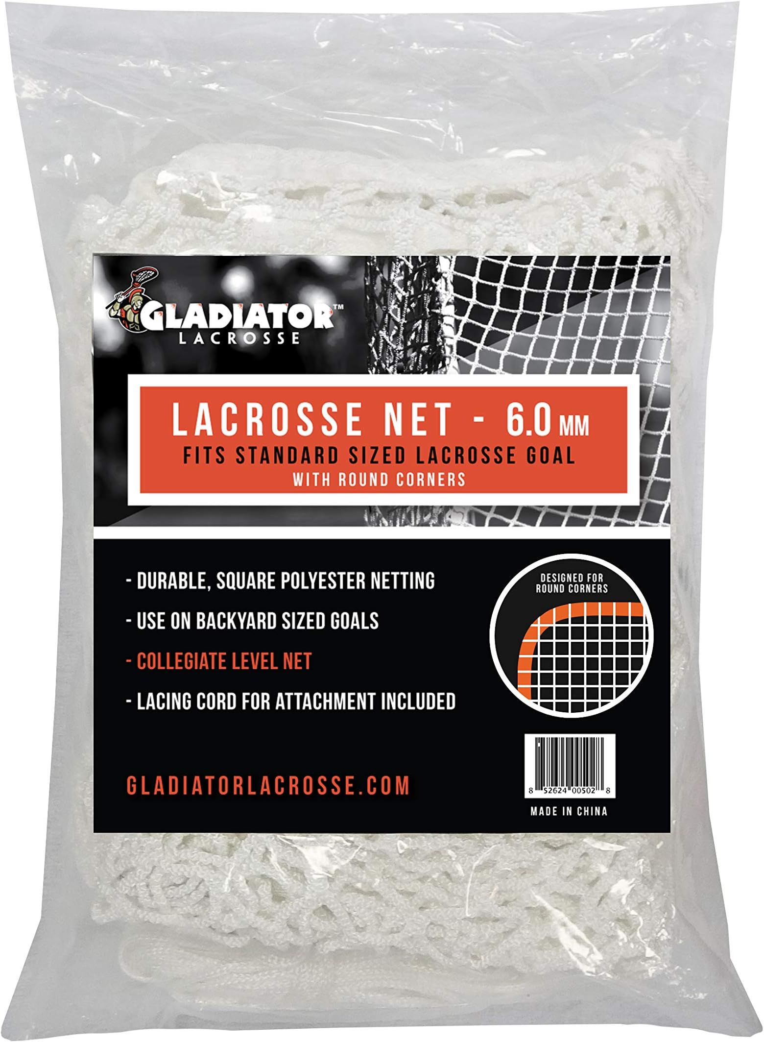 6mm Heavy Duty Replacement Lacrosse Goal Net (Round Corners) 6'x6x6'' for Backyard Goals - Gladiator Collegiate Level