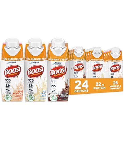 Amazon.com : Boost Original Nutritional Drink Variety Pack, 1 Chocolate, 1  Vanilla, 1 Strawberry, 1 Peaches N Creme, 6 Bottles/Package, 4 Packs (24  Bottles Total) : Grocery & Gourmet Food
