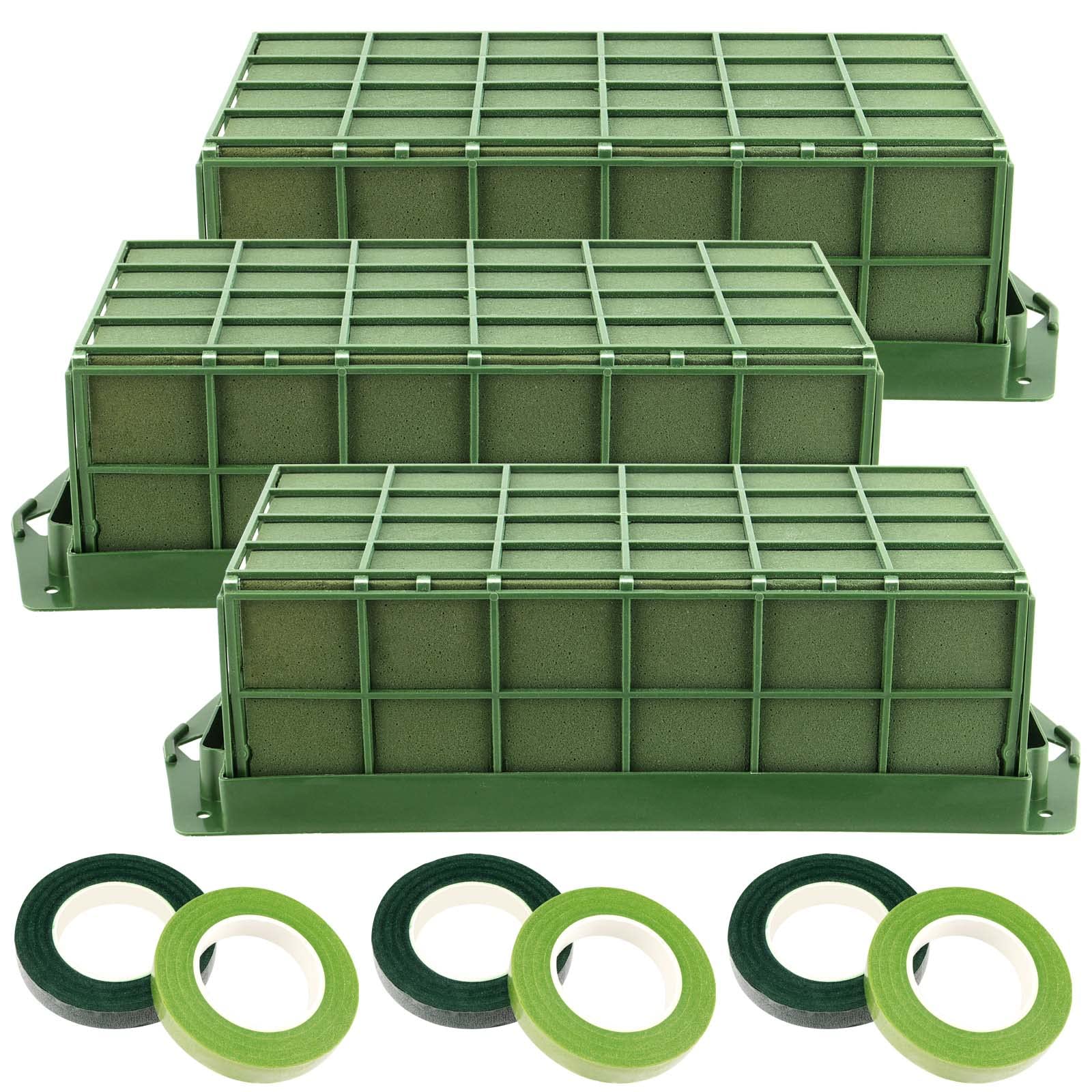 JEUIHAU 3 Packs Floral Foam Cage, Rectangle Foam Cage Flower Holder with Tape, Floral Foam Cage for Flower Arrangements and Floral Decoration