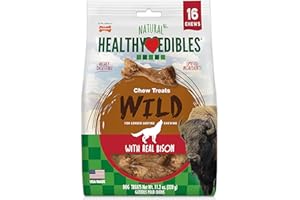 Nylabone Healthy Edibles WILD Natural Dog Chew Treats, Bison Flavor, Small Dogs Up to 20 lbs - Made in USA (16 Count)