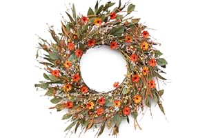 Pinkpuii Fall Wreaths for Front Door 22 Inch Realistic Autumn Wreath with Yellow Daisy,Forsythia and Grains,Artificial Silk Fall Door Wreath Indoor Outdoor Farmhouse Home Wall Harvest Wreath Decoror