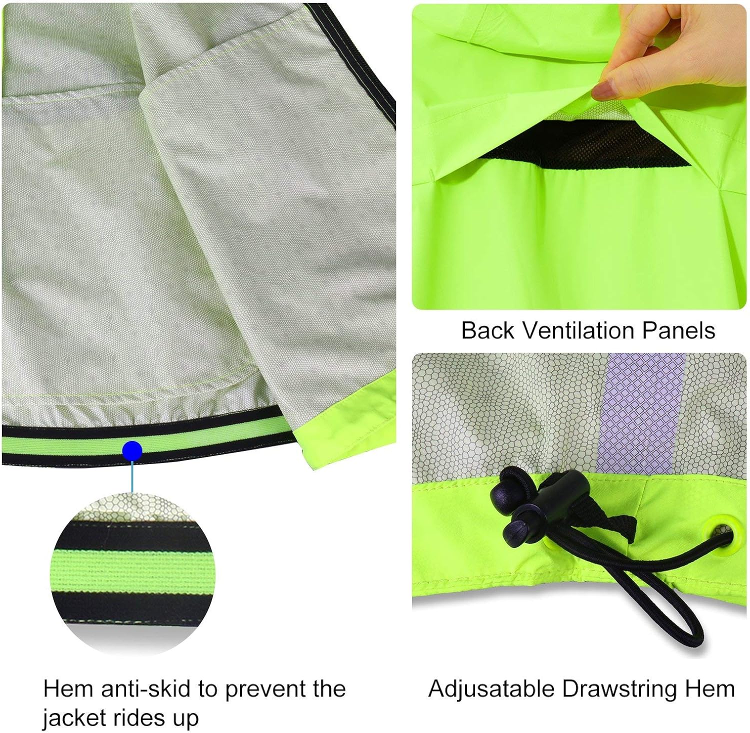 BALEAF Men's Cycling Running Jacket Waterproof Reflective Lightweight Windbreaker Windproof Bike Jacket Hooded Fluorescent Yellow Size M: Clothing