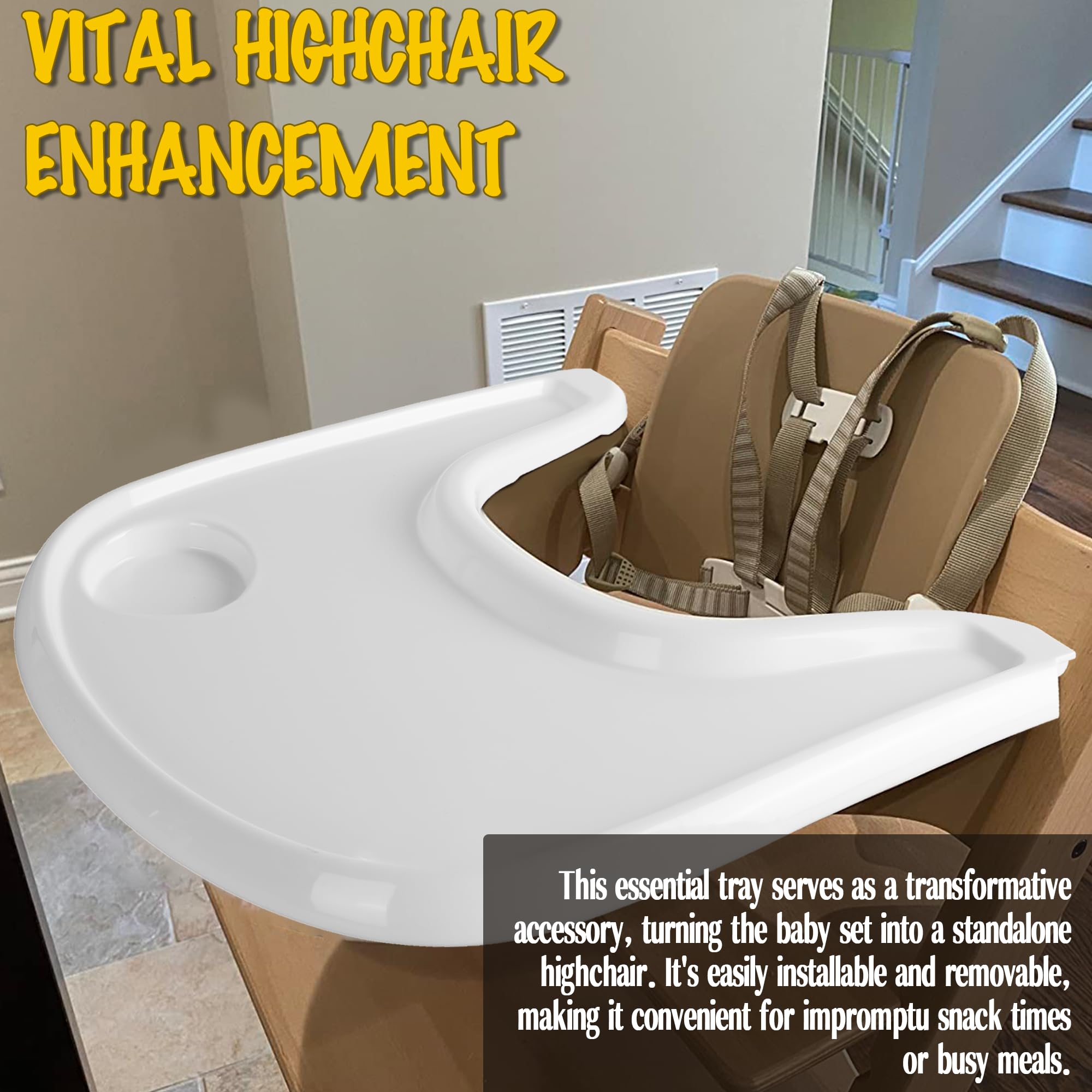 Baby High Chair Tray Compatible with Stokke Tripp Trapp Chair with Cup Holder - Smooth Surface and Strong Suction - Made with Food-Safe Plastic (BPA BPS BPF Lead and Phthalate Free) - White