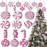 36 Pcs Pink Christmas Tree Ornaments, Xmas Candy Cane Lollipop Santa Claus Ornament Cute Traditional Ornament Christmas Tree Ornaments for Xmas Party Decors