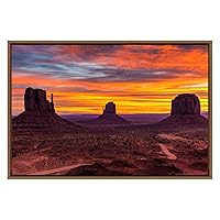 SIGNWIN Framed Canvas Wall Art Beautiful Sunset at Monument Valley Arizona Nature Wilderness Photography Realism Contemporary Panoramic Dramatic for Living Room, Bedroom, Office - 16