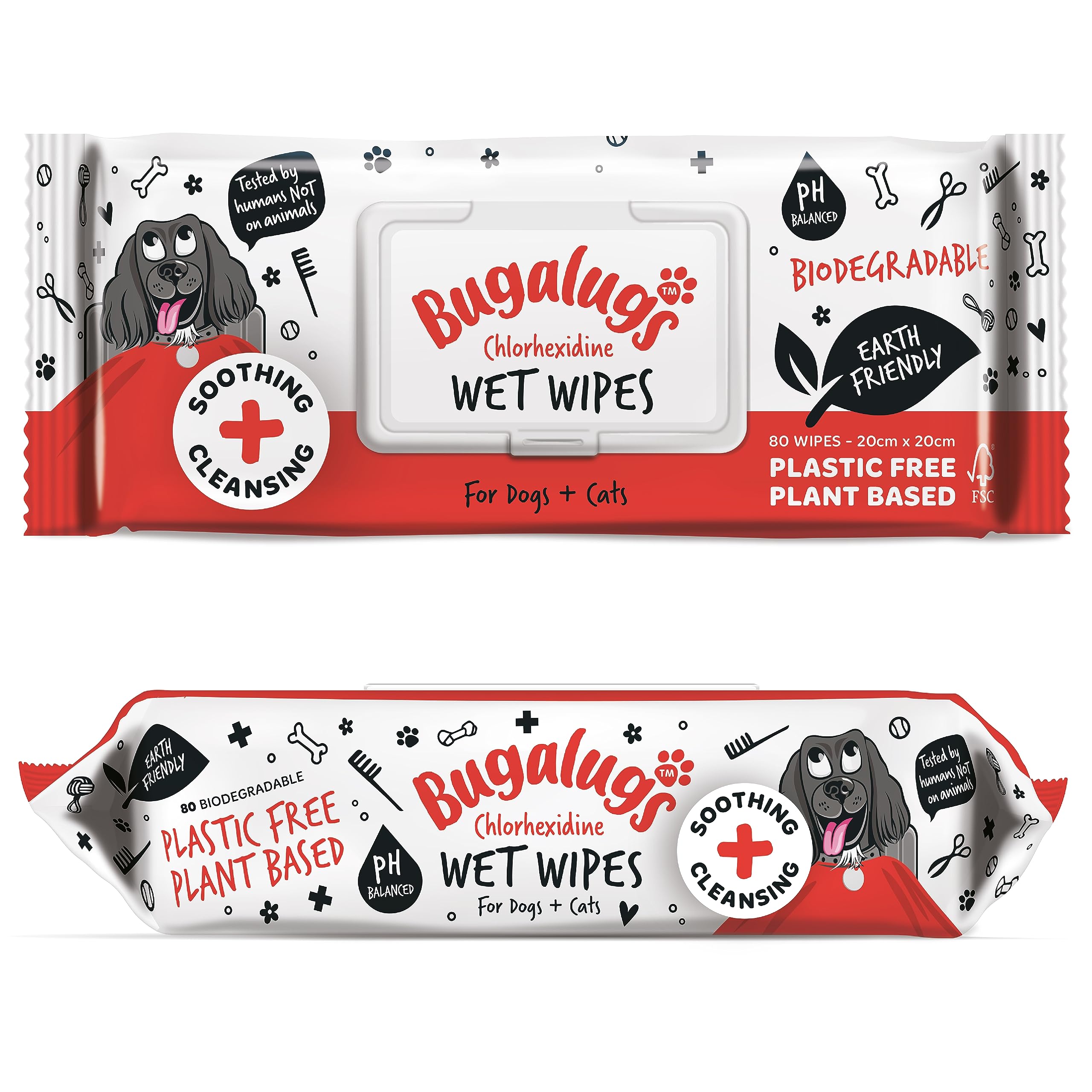 BUGALUGS Dog Wipes for pawly skin - 80 Biodegradable dog grooming pet wipes. Use as Dog ear wipes, dog eye wipes, dog face wipes, Paw & Bum wipes for puppy, dogs & cat grooming