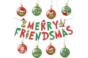 HIGZYOVN Friendsmas Christmas Party Decorations Merry Friendsmas Banner with Hanging Swirls Friends Christmas Decorations