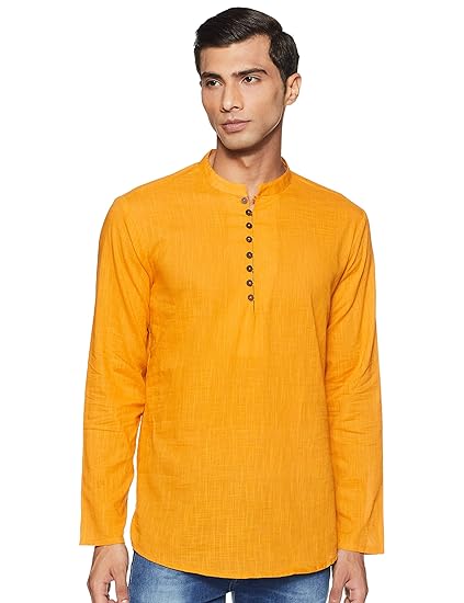 Men's cotton achkan Kurta (SS19/NAY-1033 B_ Mustard_ Small)