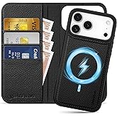 SHIELDON Real Leather Removable Wallet Case for iPhone 17 Pro Max 6.9" 2025 | 2 in 1, Wireless Charging, Kickstand, RFID Blocking Card Holder, Magnetic Protective Cover - Pebbled Black