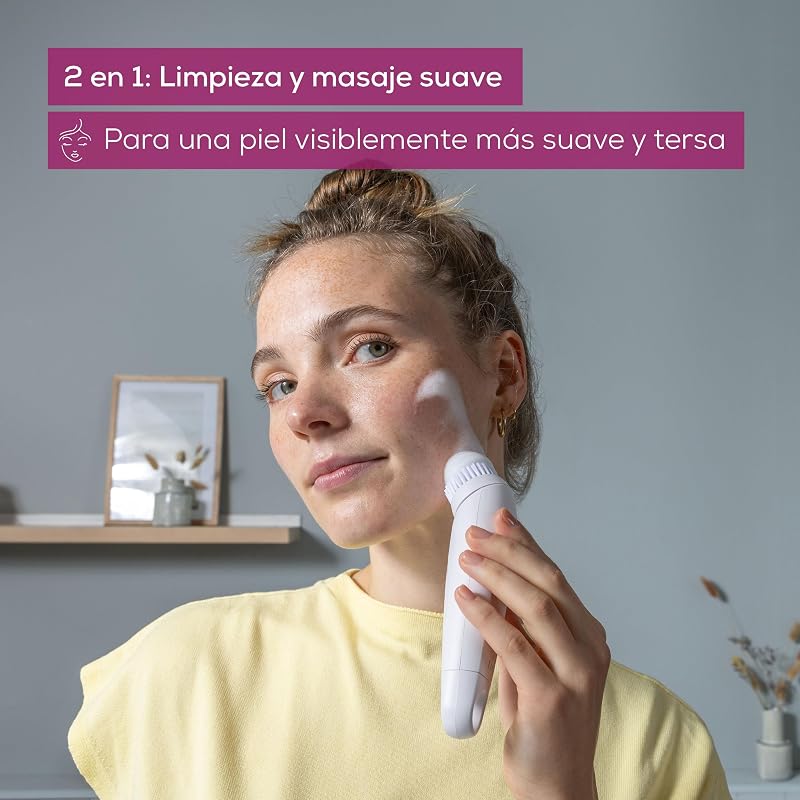 FC 45 cepillo limpiador facial eléctrico, limpieza profunda para una piel visiblemente suave y luminosa, rotación de 2 niveles, para todo tipo de piel, resistente al agua, blanco