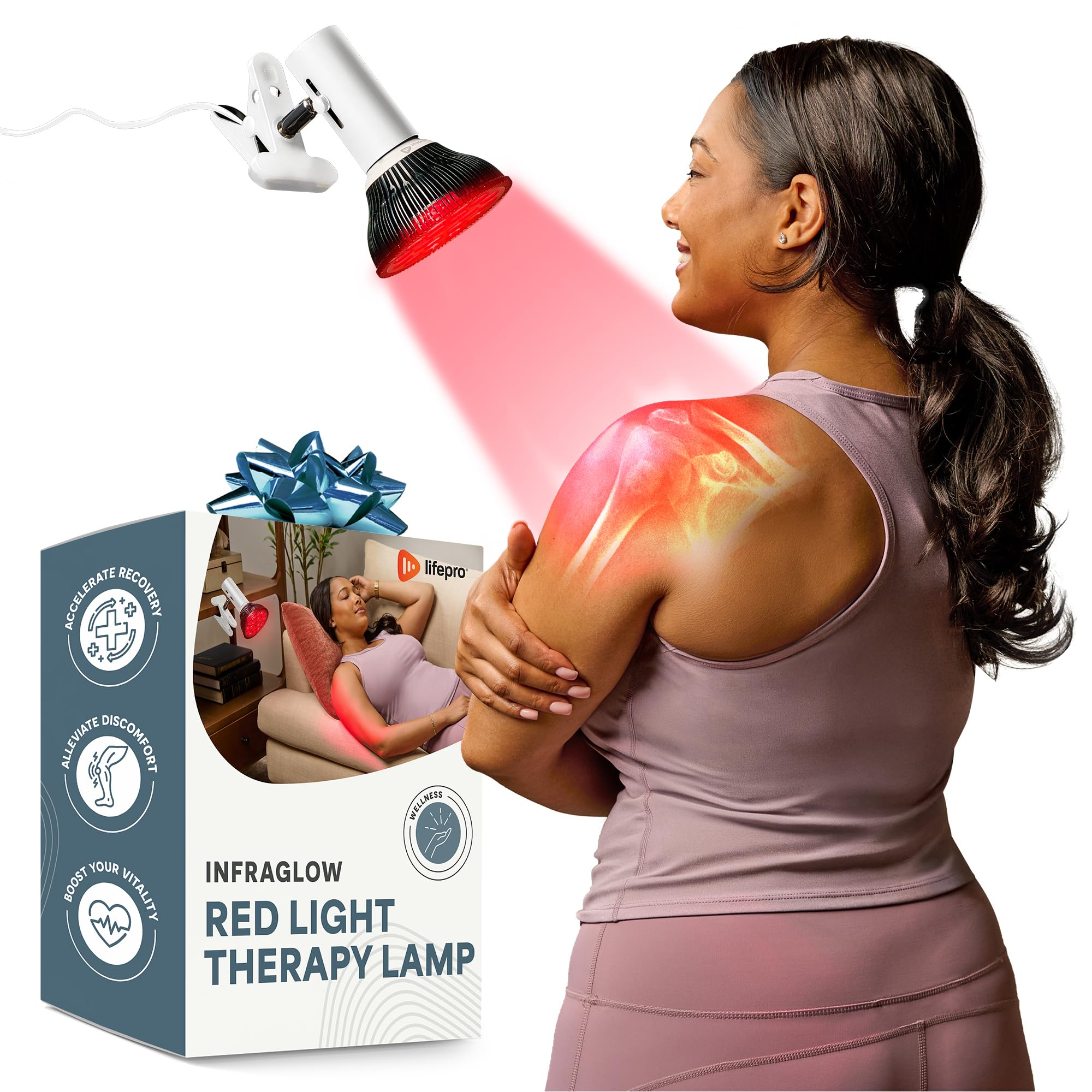 Photo 1 of LifePro InfraGlow NIR & Red Light Therapy Lamp - Infrared Red Light Therapy Bulb with 18 LEDs & Clip-On Lamp - at-Home Red Light Therapy for Body, Chronic Pain Relief, Skin Wellness, & Recovery