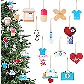 48 Pieces Christmas Nurse Wood Ornament Scrub Life Tray Cap Themed Hanging Appreciation Gifts for Tree Home Decorations (Classic)