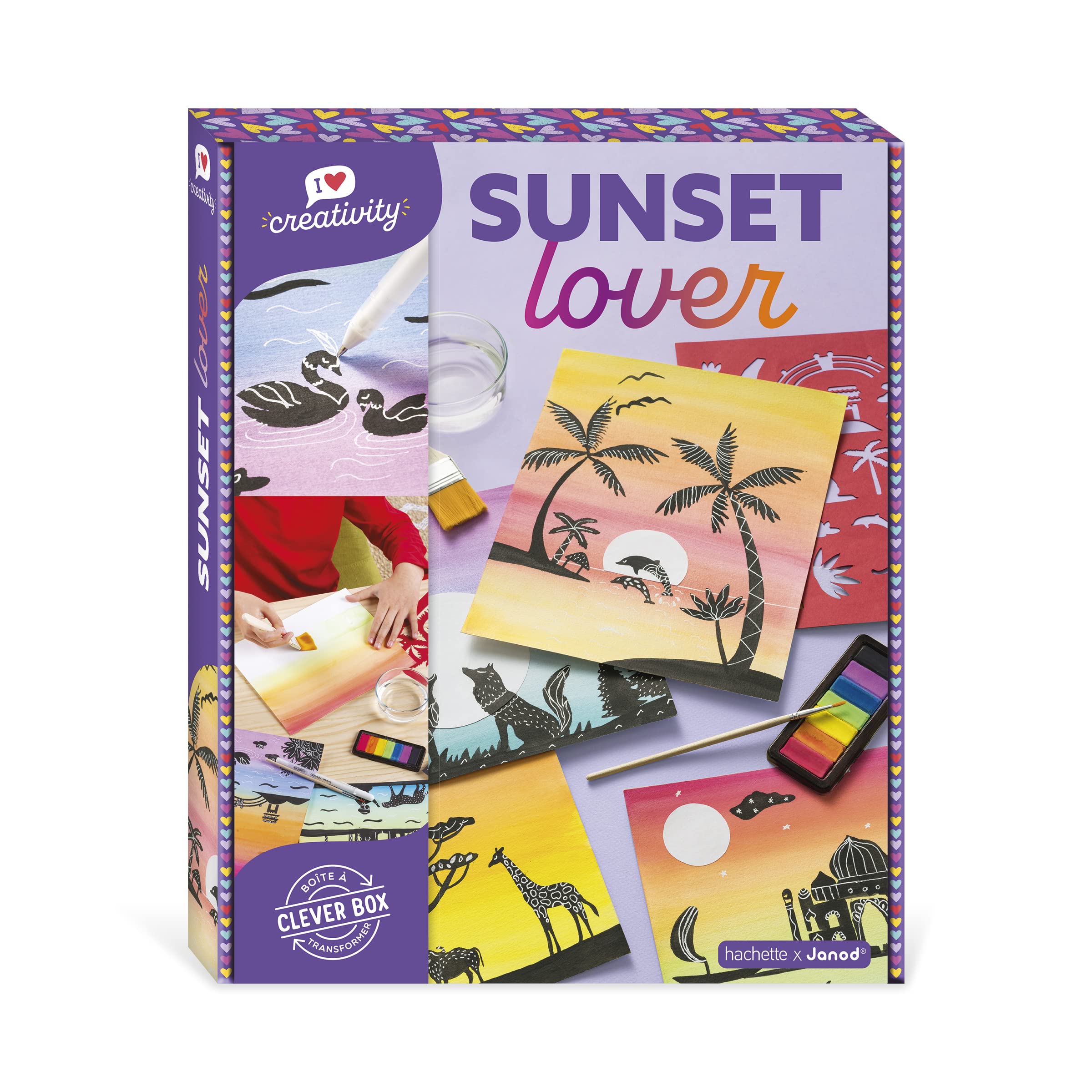 Janod - Sunset Lover - I Love Creativity - 5 Make-Your-Own Pictures - WaterCOLOR_NAME Paints & Stencils - Children’s Arts & Crafts Kit - Fine Motor Skills & Concentration - 8 Years +, J07737