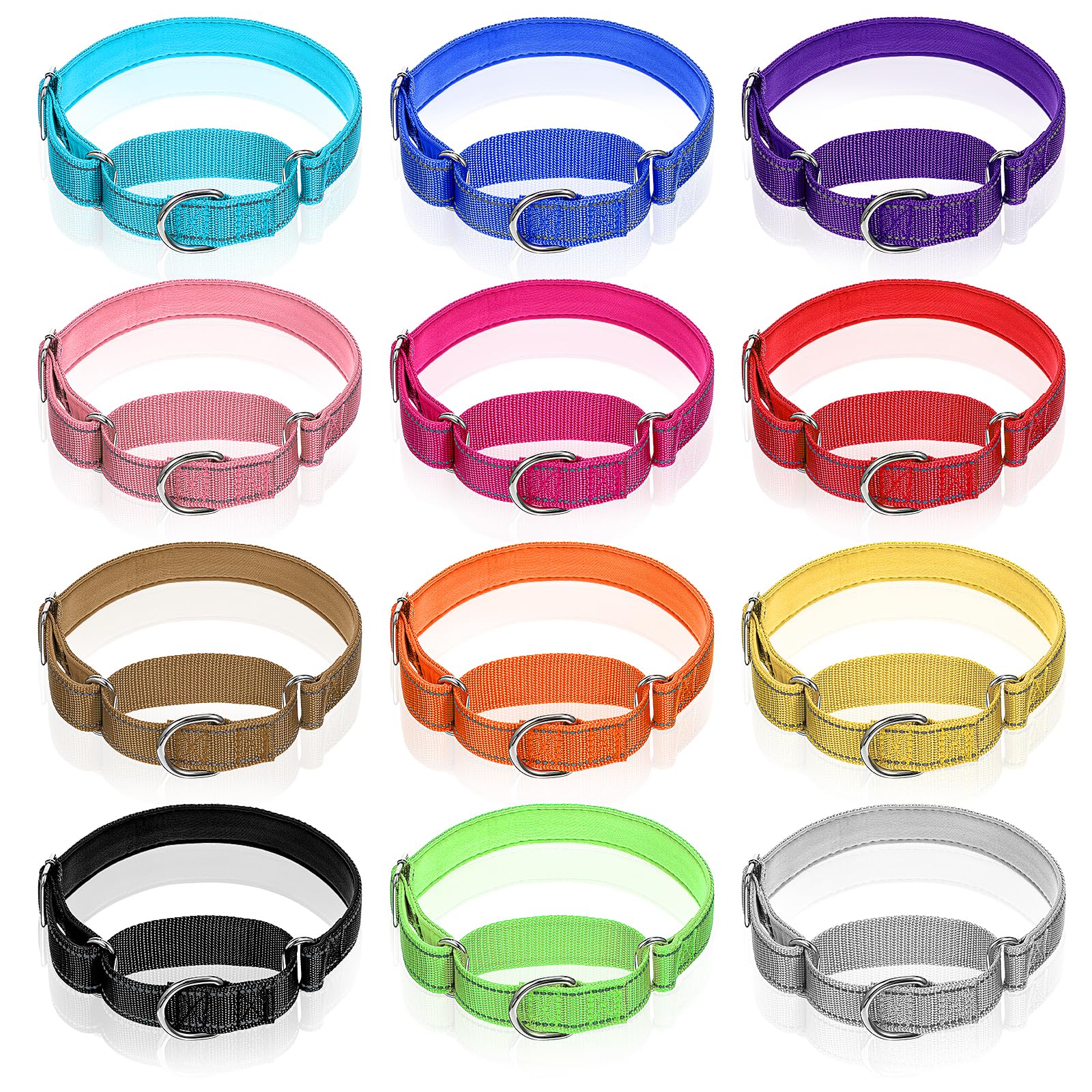 Photo 1 of 12 Pcs Martingale Collar for Medium Dogs Reflective Dog Collar with Durable Metal Buckle Adjustable Nylon Pet Prevent Slipping Out for Pupplies, 12 Colors(Medium)