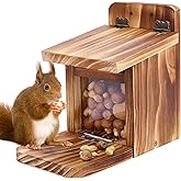 MIXXIDEA Wooden Squirrel Feeder Box, Sturdy Squirrel Feeding House with Thickness 1.5CM Wood, No Assembly Required, for Backyard Outside Garden (1 PCS)