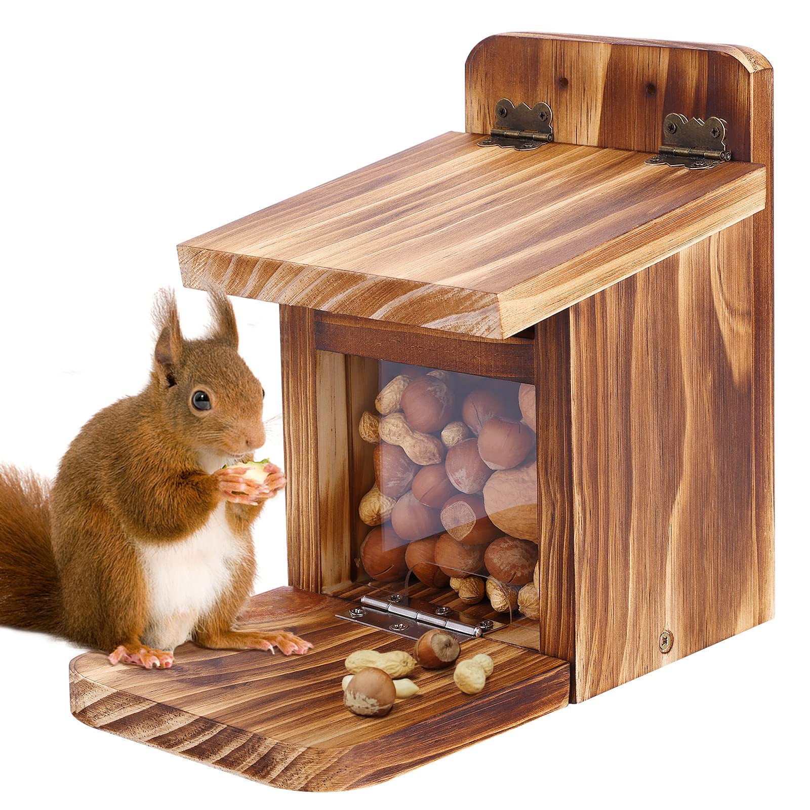 Photo 1 of MIXXIDEA Wooden Squirrel Feeder Box, Sturdy Squirrel Feeding House with Thickness 1.5CM Wood, No Assembly Required, for Backyard Outside Garden (1 PCS)