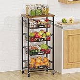 CHLORYARD 5-Tier Vegetable Fruit Basket Kitchen Storage Rolling Cart on Wheels with Pull-Out Baskets and Wood Top for Kitchen Diningroom Pantry