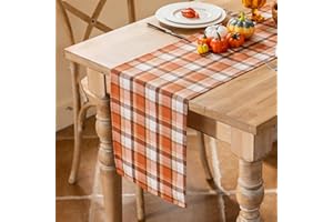 Joyfol Day Thanksgiving Rust Tartan Table Runner - 13x72 Inch Fall & Halloween Decor, Scratch-Proof Washable Plaid Table Decoration for Dining/Kitchen Buffet