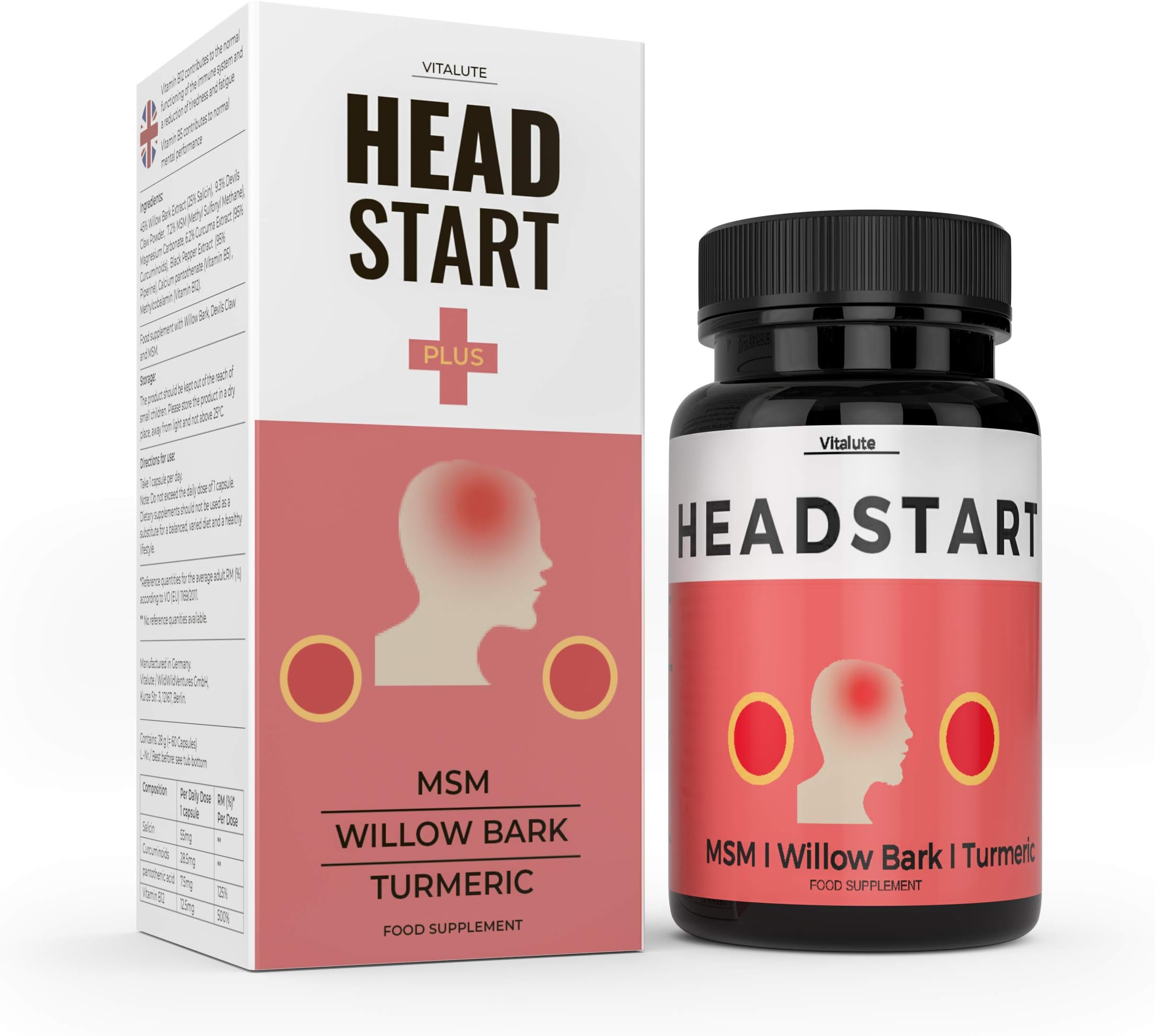 Headstart Pain Relief - More Than just Devils Claw with MSM, White Willow Bark, Turmeric - *Combination for Inflammation and Pain - Guaranteed to Work or Money Back