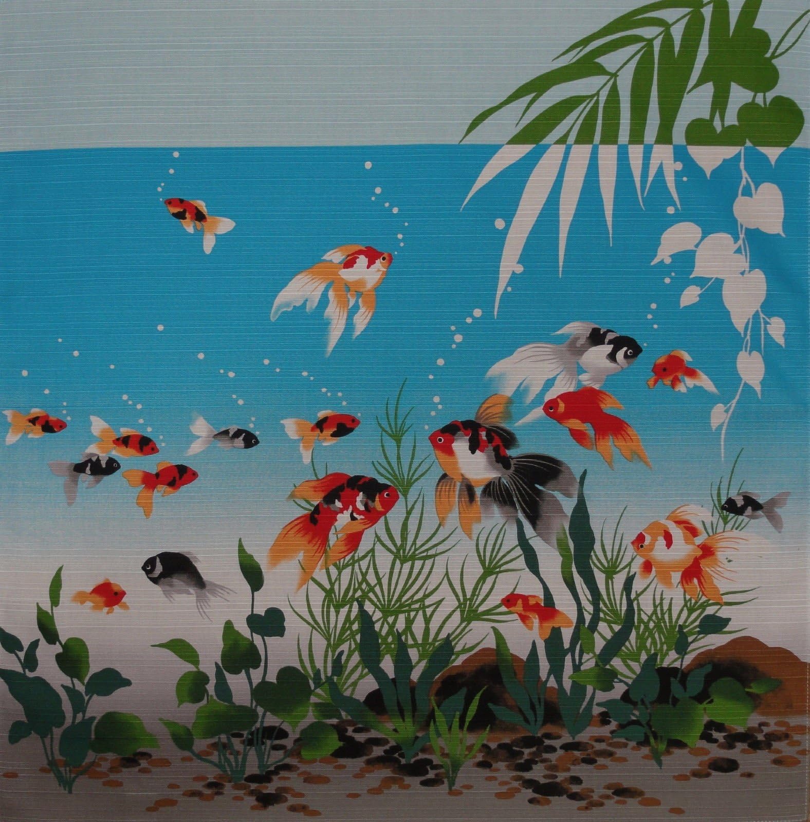 Furoshiki Wrapping Cloth Deep Blue Goldfish Motif Japanese Fabric 50cm
