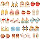 MARFOREVER Teacher Charms, 40Pcs/20 Pairs Student School Charms for Jewelry Making, Assorted Pencil Book Globe Enamel Charm Pendants for Bracelet Necklace Earrings Making Accessories