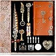 NC Feather Pen Ink Set, Includes Quill Pen,Notebook,5 Replaceable Nibs,Stamp,Spoon,Wax Beads,White Wax, Ink,Pen Holder, Cup,Envelope,Letter Paper, Etc.Gift Selection Calligraphy Pen Set.