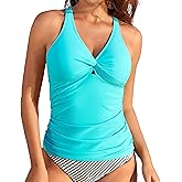 NIeyook Tankini Tops for Women Twist Front Knotted Keyhole Bathing Suit Modest Swimsuit Swim Tank Top Only(No Bottom)