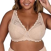 Leading Lady, Willow, Underwire Bra for Women, Lace Design, Adjustable Straps, Foam Cups, Full Coverage, Plunge, 40A-46DDD