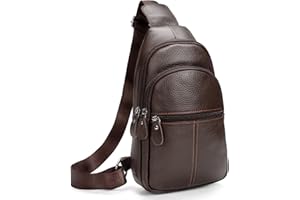 molshine Genuine Leather Sling Crossbody Bag,Fashion Chest,Casual Shoulder Bag for Men Women Work Travel Cycling HB024
